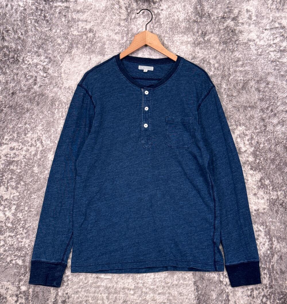 Wallace & Barnes Henley Shirt Large Mens Indigo Blue Long Sleeve